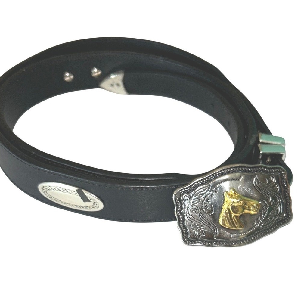 Nocona Belt Co Mens Black Leather Western Horse Head Buckle Belt 42 N2476601